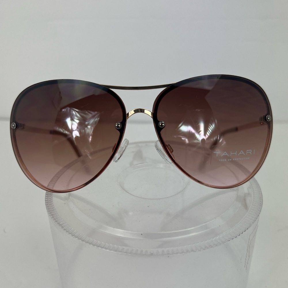 TAHARI AVIATOR 100% UV PROTECT SUNGLASSES,GOLD METAL FRAME,CRYSTALS ON THE SIDE